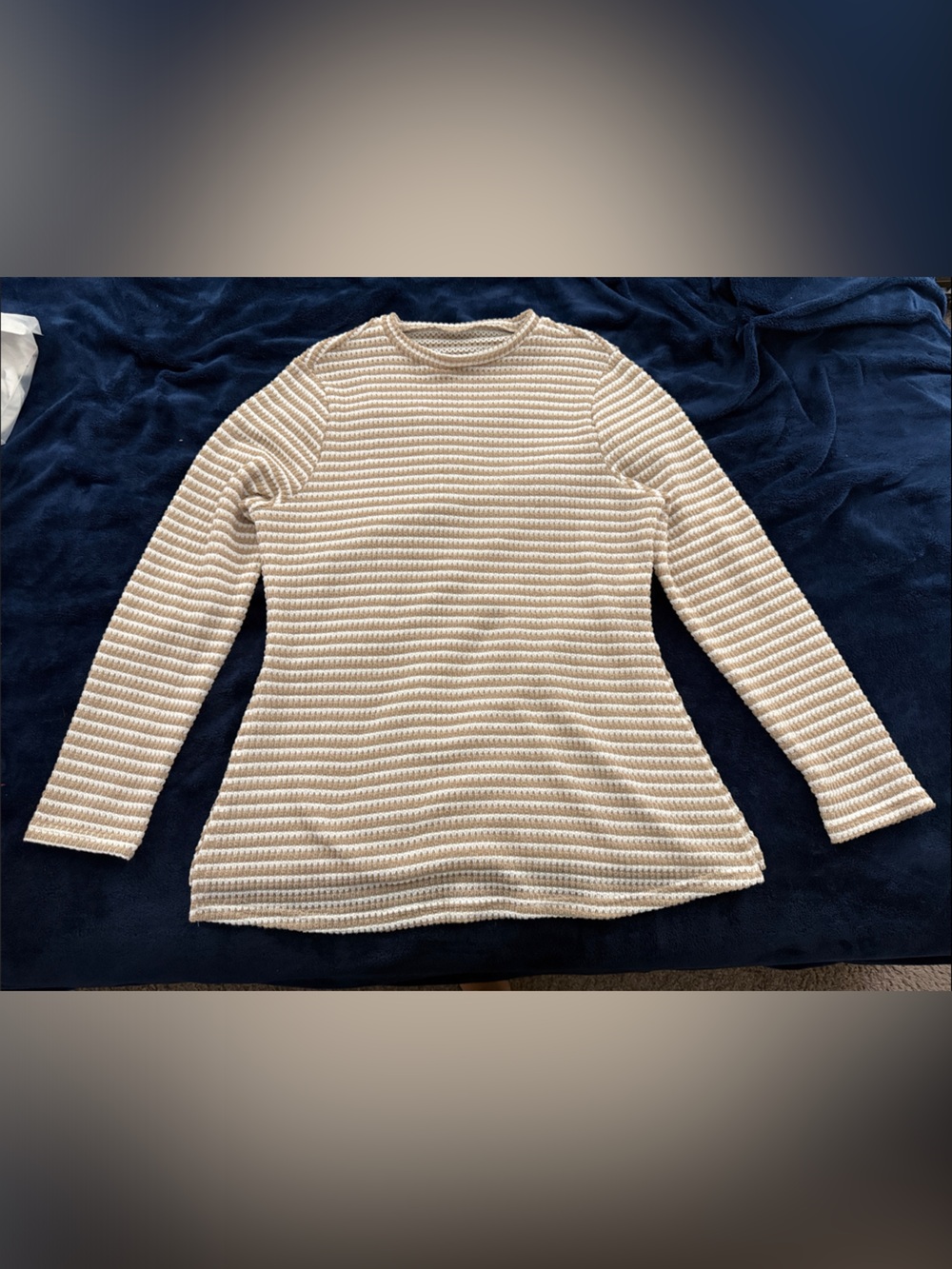 SHEIN Cream and White Striped Long-Sleeve Top
